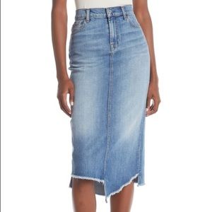 7 For All Mankind ❈ Spliced Hem Denim Midi Skirt